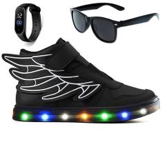 Kit Tenis Infantil Led Meninos Botinha Asas Escolar Casual com Oculos E Relogio-Masculino
