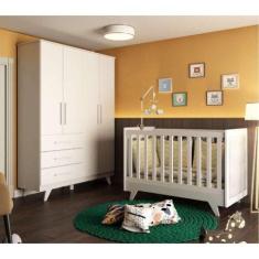 Conjunto para Quarto de Bebê com Guarda Roupa e Berço com Capitone Ret