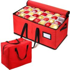 EIMMBD Caixa de armazenamento de enfeites de Natal e bolsa de armazenamento de ornamentos, caixa organizadora de 3 bandejas para guardar 128 enfeites de Natal, 45 x 38 x 25 cm, recipientes de
