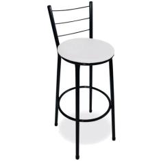Banqueta Alta Para Cozinha Preta Epoxi Assento Branco - Lamar Design