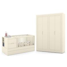 Jogo de Quarto Infantil Tutto New com Guarda Roupa 4 Portas e Berço Multifuncional Formare - Matic Móveis