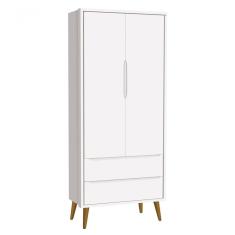 Guarda-roupa Retrô 2 Portas Théo New Branco Fosco Com Madeira - Reller