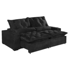 Sofá Retrátil E Reclinável 4 Lugares Elegance Tecido Suede 2,30m Preto