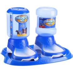Kit Truqys Pets Automático Bandeja + Comedouro + Bebedouro - Azul