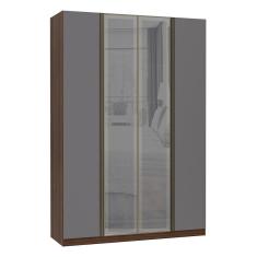 Guarda Roupa 4 Portas Alumínio Inox com Vidro Reflecta Prata 3 Gavetas 159 cm Prime Luciane Móveis