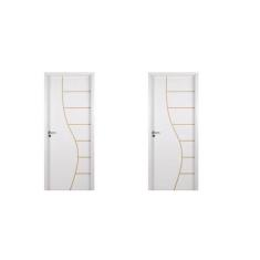 2 Kits Porta de Madeira Decorada 215x74cm com Batente de Mdf Ultra 12cm Cantareira Branco