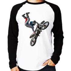 Camiseta Raglan Motocross Freestyle Trick Manga Longa - Foca na Moda, 