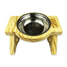 Comedouro Elevado Ergonômico P/ Cães E Gatos 1 Pote Madeira Clara - JJ