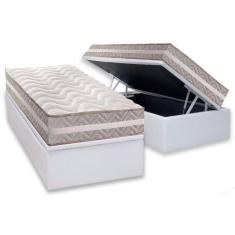 Conjunto Box Baú Solteiro Colchão Espuma Paropas D33 D45- Pro Sono Double Face Prata + Base Crc Courano White (88x188)