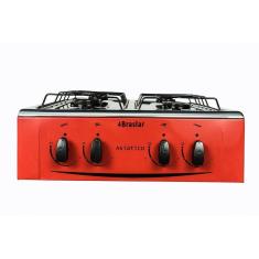 Fogão Portátil 4 Bocas Mesa Em Inox Asiatico Vermelho Bivolt