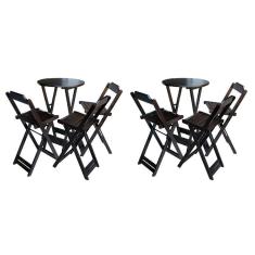 Kit 2 Conjuntos De Mesa Bistrô Dobravel Em Madeira Maciça Com 3 Banquetas Altas - Tabaco - Marrom