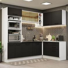 Cozinha Completa de Canto Madesa Agata 399001 com Armário e Balcão (sem Tampo e Pia) - Branco/preto