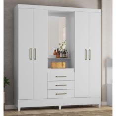 Guarda Roupa Roupeiro Solteiro 43220 04 Portas 03 Gavetas Pérsia Branco Rosa Flex Demóbile 
