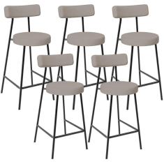 Kit 05 Banquetas Baixa Para Cozinha Sala De Jantar Bancada Milão L02 Linho Bege