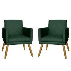 Kit 02 Poltrona Decorativa Pés Palito Nina Estilo Matelassê Verde - DS