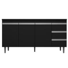 Balcão de Cozinha 3 Portas Andréia 160 cm Preto 1826 Com Tampo MDP AJL