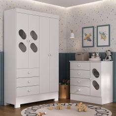 Quarto Infantil com Guarda Roupa e Cômoda Stella Branco