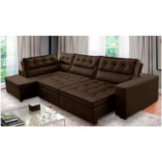 Sofá de Canto Retrátil e Reclinável com Molas 3,00x2,00 Esq Virginia Suede Marrom Adonai Estofados