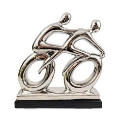 Bicicleta Decorativa Estatueta Prata Luxo 30X28Cm Bike