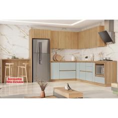 Cozinha Completa Rainha 21 Peças (6 Armários + 6 Balcões + 1 Ilha + 8 Peças) C6p75 Nature-verde - Nesher