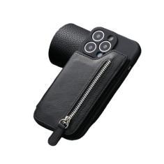 Carteira com zíper com porta-cartões capa de telefone para iPhone 13 12 Mini 15 14 11 Pro Max XS XR X 7 8 Plus capa dura, preta, para iPhone 7 Plus (8Plus)