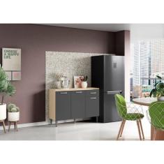 Balcão de Cozinha Atenas com tampo 3 portas 1 Gaveta Avena / Grafito - Aramoveis