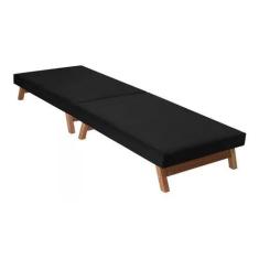 Cama Dobrável Portátil C/Pés de Madeira - Solteiro - Mega, Preto