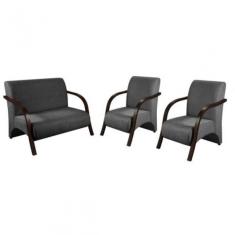 Conjunto Poltronas Venus Braços em Madeira 1 Namoradeira, 2 de um Lugar Suede 