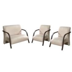 Conjunto Poltronas Venus Braços em Madeira 1 Namoradeira, 2 de um Lugar Suede 