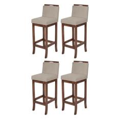 Kit 4 Banquetas Média em Madeira Capuccino Turim Suede Bege CCS - CCS 