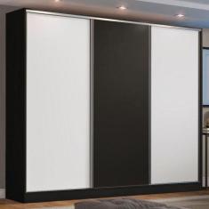 Guarda Roupa Casal 100% MDF Madesa Zurique 3 Portas de Correr - Preto/
