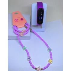Kit Relógio Digital Led Prova água Bracelete Infantil Feminino Menina 