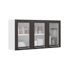 Armário Aéreo De Cozinha Grafite 3 Portas Com Vidro Florença