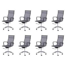 Conjunto 8 Cadeiras para Escritório Presidente com Rodízios Tela Mesh OR Design Cinza