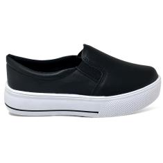 Tênis Slip On Feminino Preto Liso Flatform Detalhe Listra-Feminino