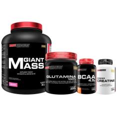 KIT Giant Mass 3kg + Power Creatina 100g + BCAA 100g Tangerina + Gluta