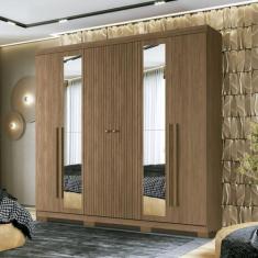 Guarda Roupa Casal Ripado 6 Portas 4 Gavetas Antony com Espelhos e Pés