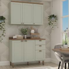 Cozinha Modulada 2 Peças com Balcão e Armário Aéreo e Tampo Provençal