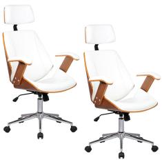 Kit 02 Cadeiras de Escritório Presidente Giratória com Regulagem de Altura Akon Pu Branco Gran Belo