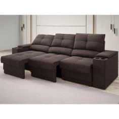 Sofá com Porta Copos e Carregador USB Retrátil e Reclinável Ringo 2,30m Velosuede Areia - NETSOFAS