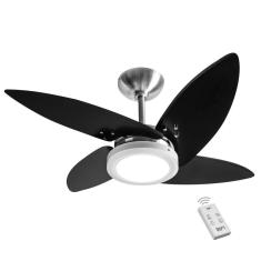 Ventilador de Teto com Luminária LED Casa H 130W 100cm 4 Pás 3 Velocidades Preto Roma Escovado 110V