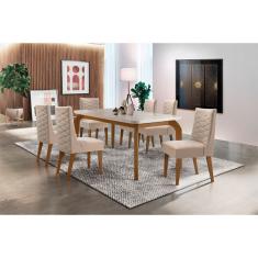 Sala De Jantar Liz 180 Tampo Mdf Canto Reto Com 6 Cadeiras Sa