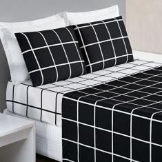 Jogo De Cama Com Lençol De Cima 200 Fios Austin Queen 04 Peças - Preto