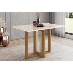 Mesa Para Cozinha Natalí Sc74 C-tampo Madeirado Vidro Reto 120x80cm Nature-off White - Henn