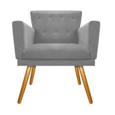 Poltrona Decorativa Aurora Pés Madeira Suede Cinza