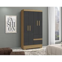 Roupeiro Coimbra 4 Portas 2 Gavetas Atacama Grafite - Aramóveis