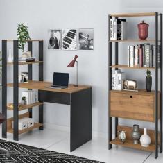 Conjunto Home Office 2 Peças Escrivaninha Match e Estante Artely Pinho/Preto