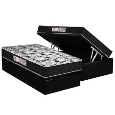 Conjunto Box Baú Solteiro: Colchão Espuma Luckspuma D45 Gran Luck Pro + Base CRC Suede Black(88x188)