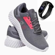 Tênis Preto e Cinza Feminino Gmm para Treino Academia Caminhada + Relógio-Feminino