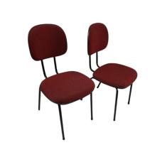 Kit 2 cadeiras palito fixa para recepção igreja recepção sala de espera tecido vermelho preto